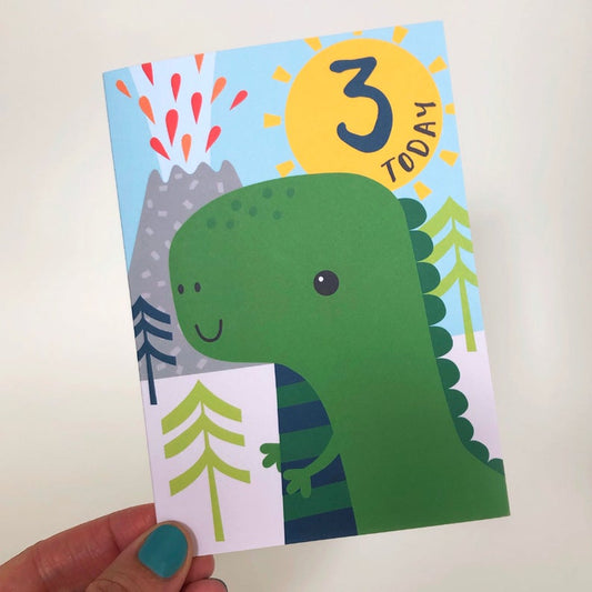 3 Today! Kids Dinosaur Happy Birthday Card image 0