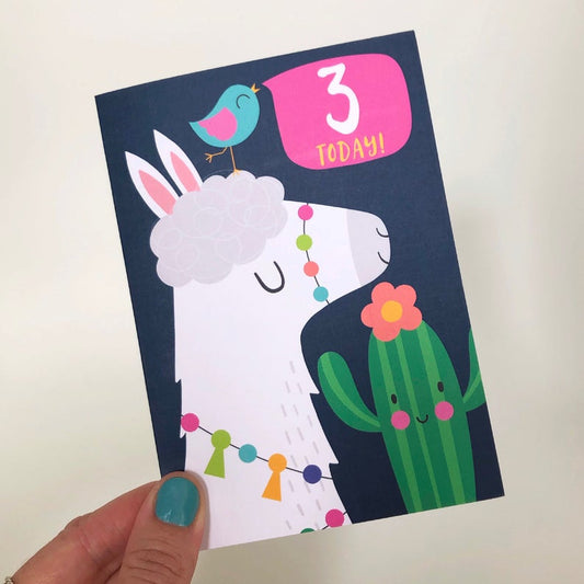 3 Today! Kids Alpaca Happy Birthday Card image 0