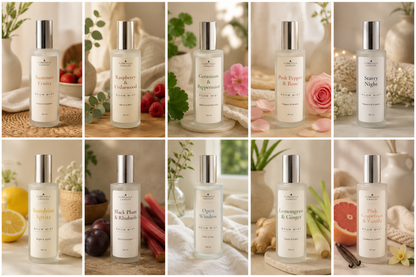 Room Mist in frosted glass bottles